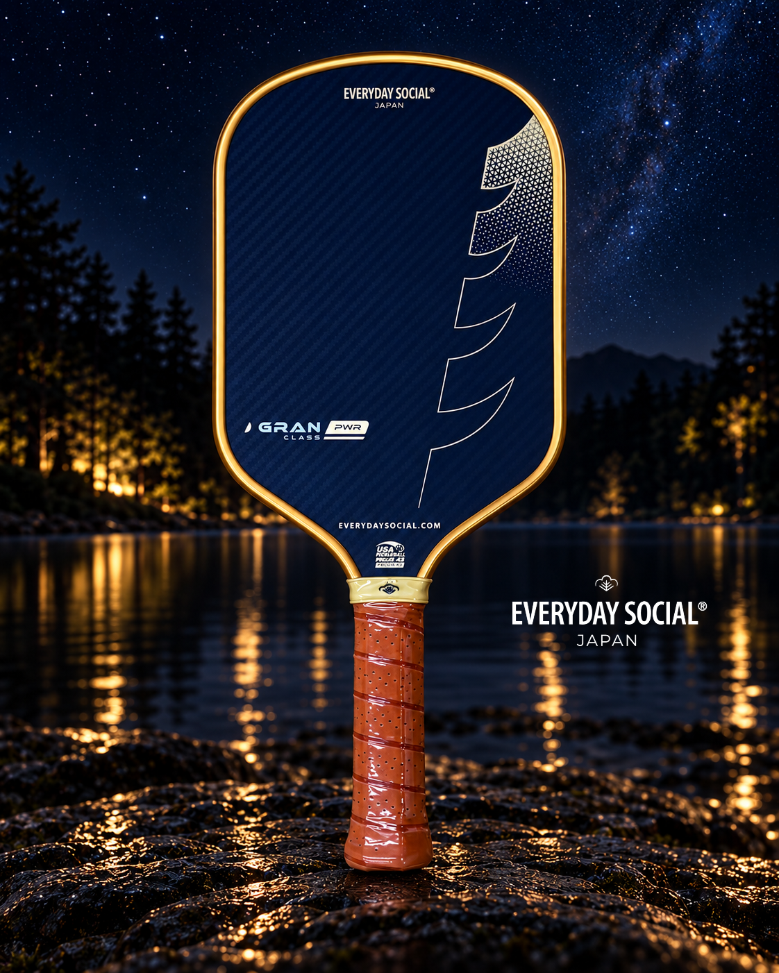 GRAN CLASS PWR Gen4 pickleball paddle in Navy & Gold — back view