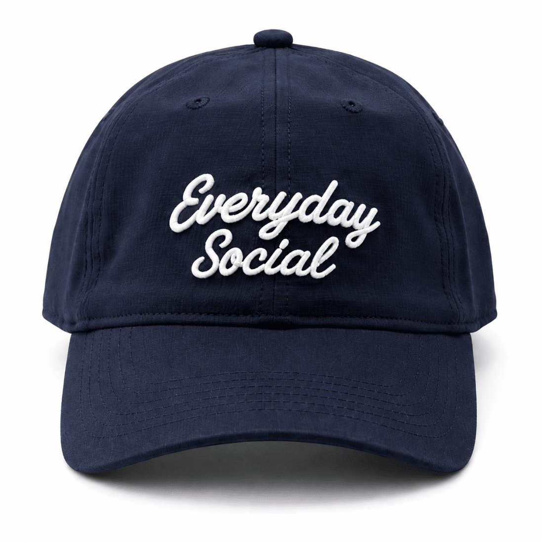 Navy EVERYDAY SOCIAL Signature Hat with green embroidered logo, front view